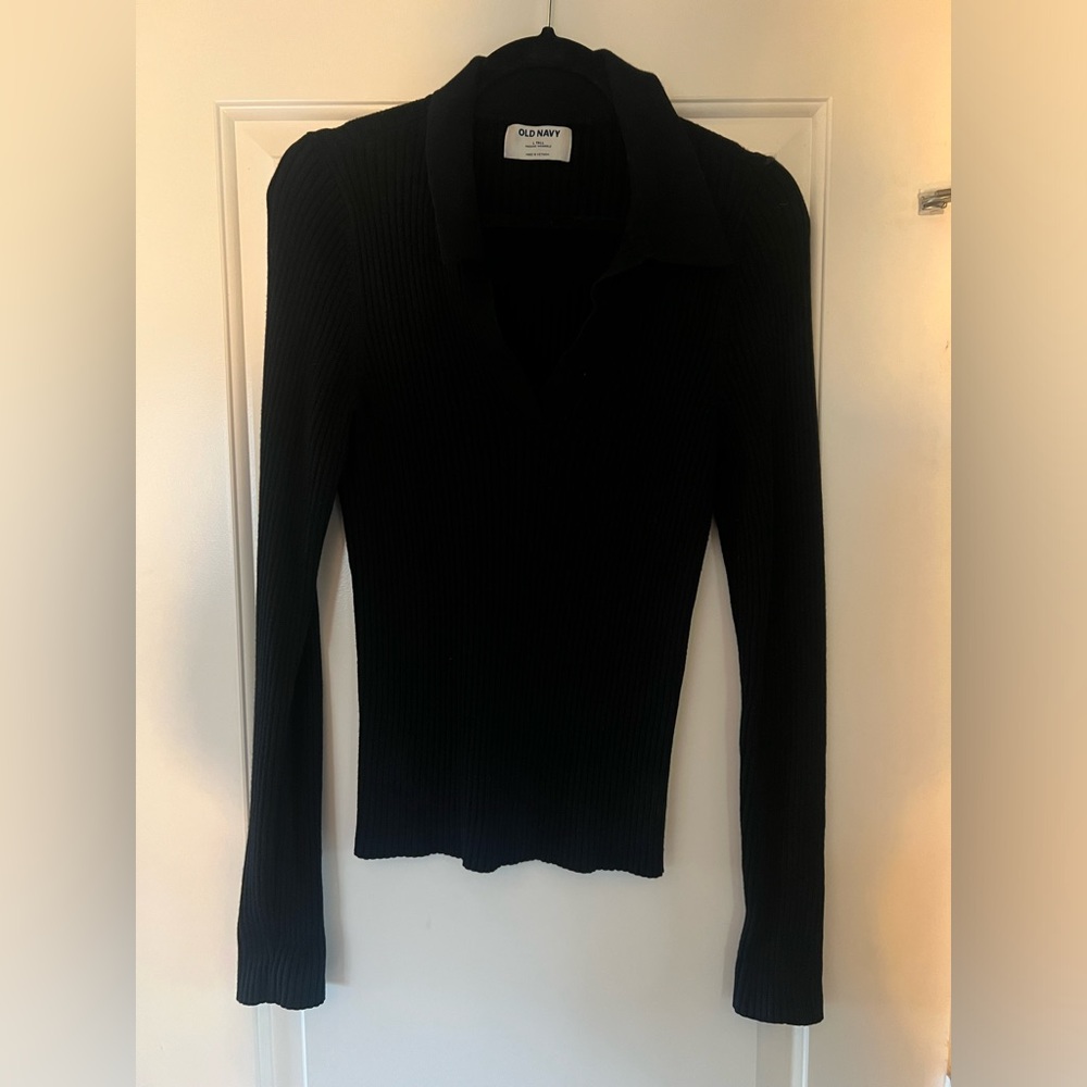 Old Navy Rib Knit Collared Sweater in Black
